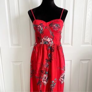 Band of Gypsies Red Floral Wide Legged Strappy Jumpsuit Size Medium